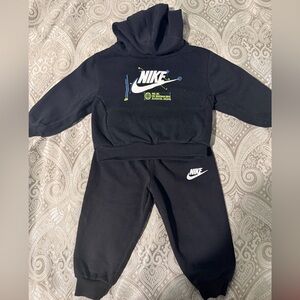 Nike Black Hoodie and Jogger Set with White Swoosh and Neon Accents